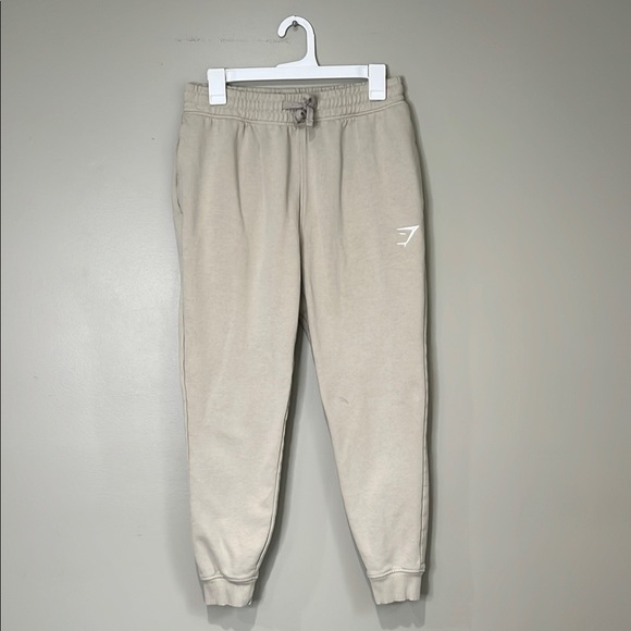 CREST JOGGERS Gymshark Joggers Beige with Logo Men’s Small Slim Fit - Picture 1 of 6